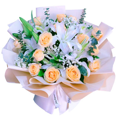 银川16朵香槟玫瑰2支百合，爱的温暖和幸福