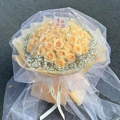银川52朵香槟玫瑰满天星，你就是我的全部