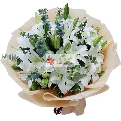 银川9支白色多头百合，祝福你幸福
