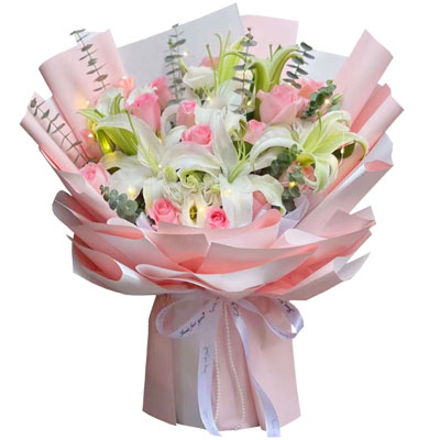 银川16朵粉玫瑰百合，感情稳定坚固