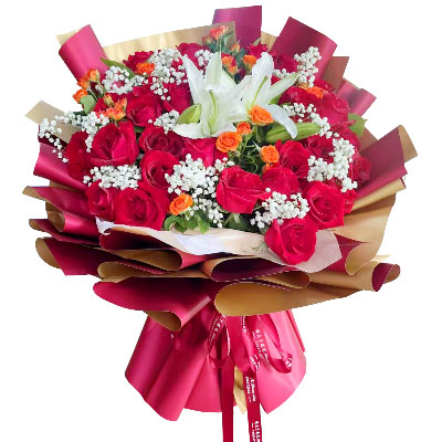 银川33朵红玫瑰百合，爱如同花般绽放